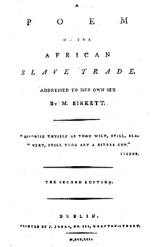 Mary Birkett Card (1774-1817). No likeness survives. This is the title page of the second edition of her Poem on the African Slave Trade